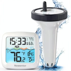Newentor Pool Thermometer Floating Easy Read, IPX8 Wireless Swimming Pool Thermometers with Indoor Thermometers, Floating Thermometer for Spa/Hot Tub/Fish Tank, Ivory White-0