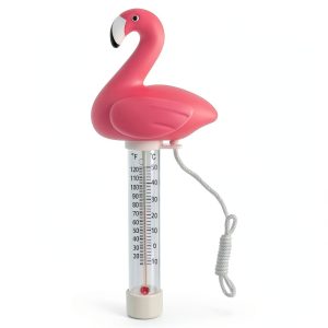 U.S. Pool Supply Floating Flamingo Thermometer - Easy to Read Temperature Display, Measures up to 120° Fahrenheit & 50° Celsius - Swimming Pools, Spas, Kids Pools, Cute Fun Pink Animal, Tether String-0
