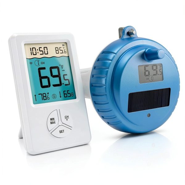 Pool Thermometer Floating Easy Read, Digital Wireless IPX8 Waterproof Thermometer with Indoor Temperature for Swimming Pool, Hot Tub Spa, Cold Plunge, Fish Tanks, Indoor Monitoring-0