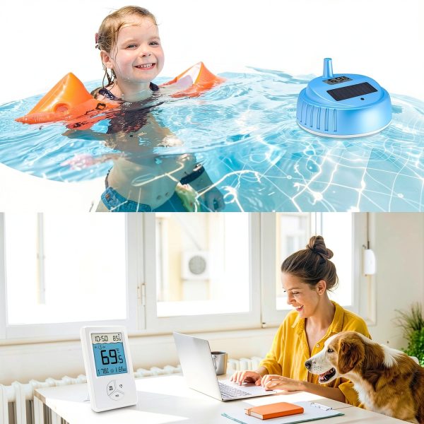 Pool Thermometer Floating Easy Read, Digital Wireless IPX8 Waterproof Thermometer with Indoor Temperature for Swimming Pool, Hot Tub Spa, Cold Plunge, Fish Tanks, Indoor Monitoring-2