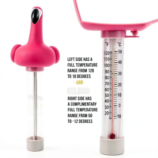 U.S. Pool Supply Floating Flamingo Thermometer - Easy to Read Temperature Display, Measures up to 120° Fahrenheit & 50° Celsius - Swimming Pools, Spas, Kids Pools, Cute Fun Pink Animal, Tether String-2